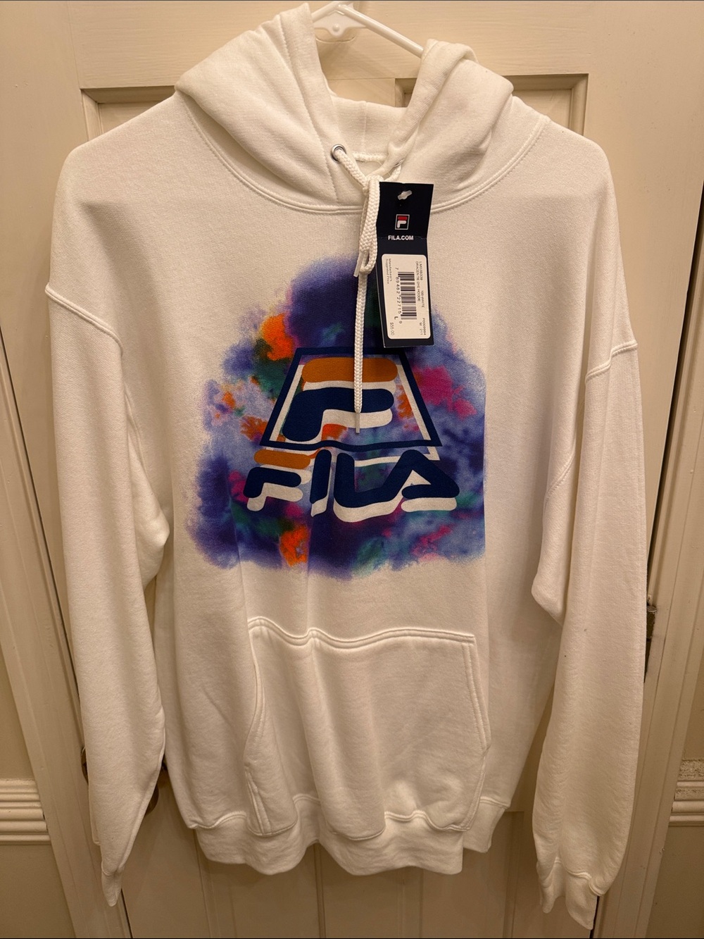 NWT FILA White Multicolor Graphic Logo Pullover Hoodie